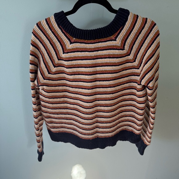 Madewell Arden Striped V-Neck Chunky Knit Sweater Yellow Navy Size Small - Picture 4 of 5